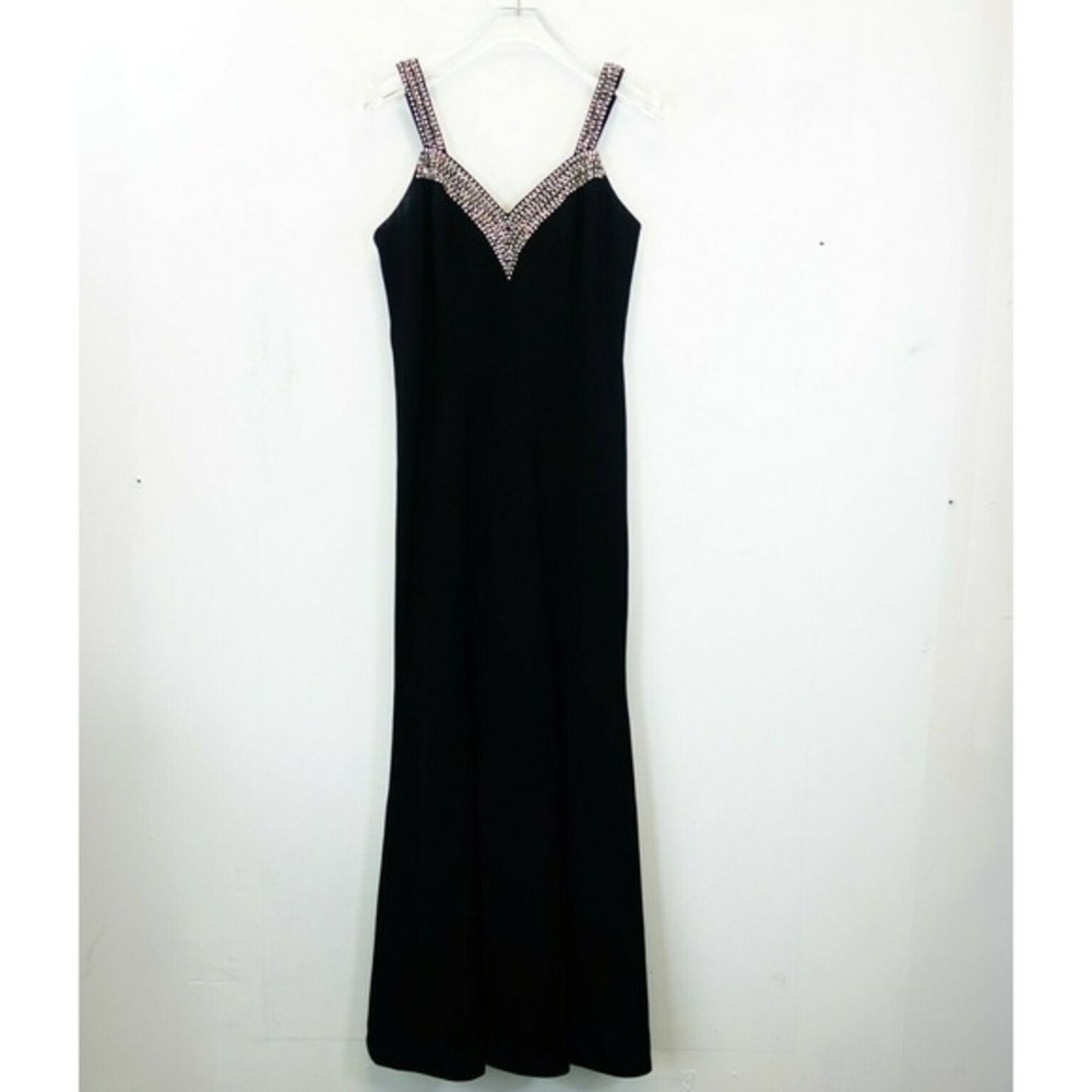Y2K‎ Glam Black Evening Dress Womens M Old Holllywood Vampy Rhinestone ROSE TAFT